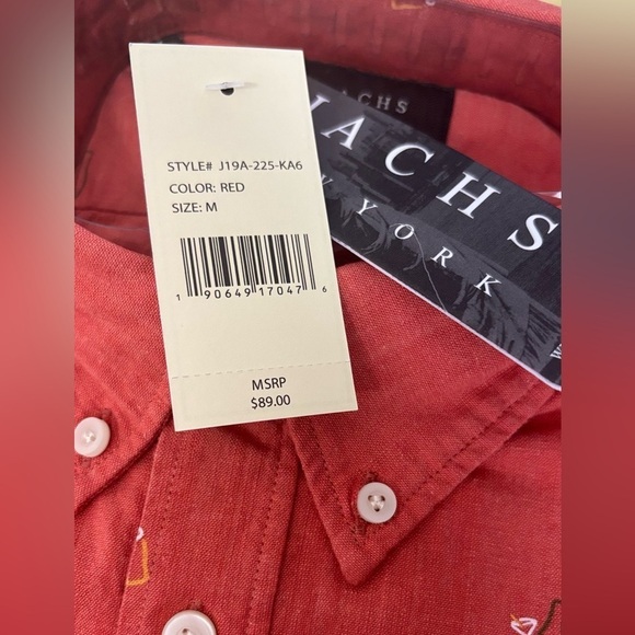 Jachs NY Men's Short Sleeve red Collar Button Down Shirt Size Medium - Picture 5 of 14